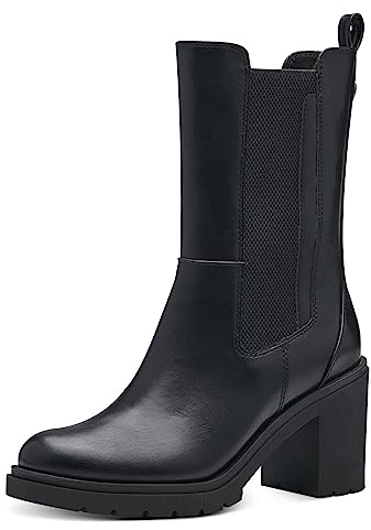 MARCO TOZZI Damen Chelsea Boots aus Kunstleder mit Absatz, Schwarz (Black), 37