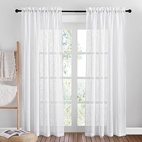 PONY DANCE Tende Bianche Camera da Letto con Tasca 2 Pezzi 140x220 CM Tende Semitrasparenti con Effetto Lino Salotto Moderne per Eleganti Curtains Camera da Letto Moderne Decorazioni