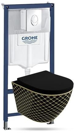 lavita LAVITA | Elemento suspendido Solido Start + inodoro suspendido Sofi Slim Black Night sin montura + asiento de inodoro SoftClose | botón cromado | Conjunto completo | Cisterna empotrada | Juego