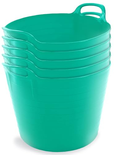 Neat Plastics 42L Flexi Tubs 5 Pack - Versatile Large Garden Tubs with Handle, Durable Flexible Bucket for Home & Garden (Duck Egg Blue)