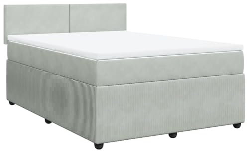 vidaXL Boxspringbett, Doppelbett mit Matratze Matratzenauflage, Bettgestell mit Lattenrost Kopfteil, Polsterbett Bett für Schlafzimmer, Hellgrau 140x200cm Samt