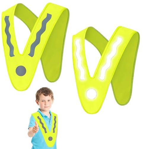 AUEFUDQ Leichte Warnweste Kinder 2 Stück V-Form Signalkragen Reflektorweste Warnschutzweste Kinder Sicherheitsweste Reiten für Kinder Fahrrad Auto Kinderwarnweste