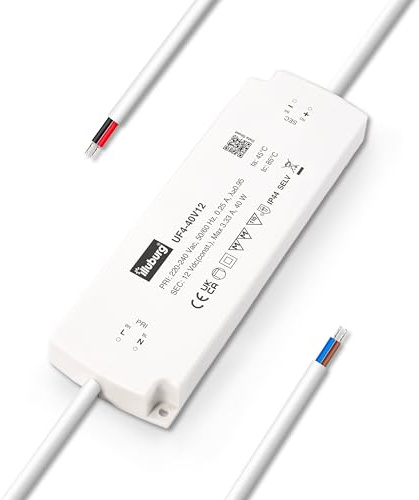 illuburg LED Trafo 12V 40W Wasserdicht IP44 Flach Flackerfrei für LED Strip Lampe LED Netzteil Treiber Power Supply