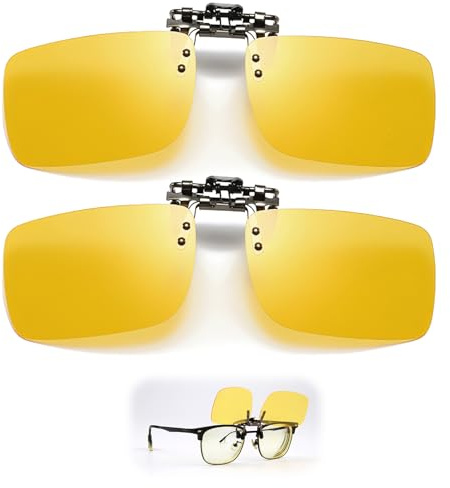 2 Packs Clip on Polarized Night vision Glasses, Anti-Glare Clip On Flip up Sunglasses Polarised Night Driving Glasses HD Night Vision Glasses UV Protected Reducing Glare from Headlamps Snow Sun