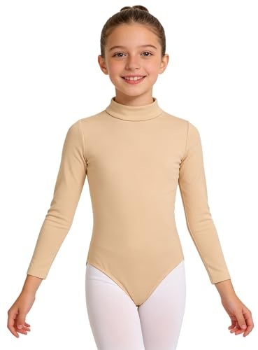 Riismen Bambina Termica Felpa Tuta a Maniche Lunghe Caldo Body da Danza Ginnico Unicolore Tuta Artistica Leotrads da Bambini Balletto Bodysuit Collo alto color carne 12-13 anni