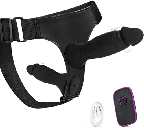 2 in 1 Strap on Dildo with Remote Control, 7 & 5 Inch Double Dildo with 10 Vibration Frequencies, Couples & Gay Sex Toys, Anal Toy for Men & Women（Black）