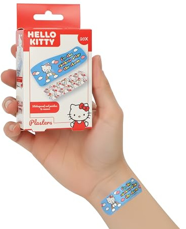 Hello Kitty® Pansements pour Enfants | Pansements | Bandages | Pansements de Douche Étanches | Pansements pour Doigts | Rouleau de Pansements | 19x56mm et 19x72mm | 20 Pièces | Divers Motifs Hello
