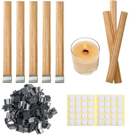 Pinafresa 60 Ensembles de Mèches de Bougie Double Couche en Bois avec Supports, Mèches en Bois pour la Fabrication de Bougies, Mèches en Bois pour Bougies
