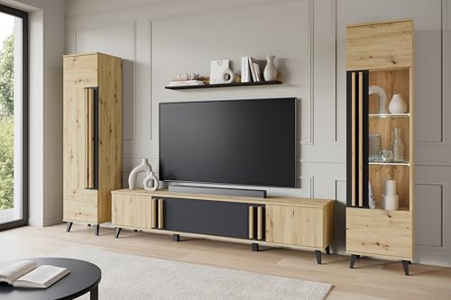 Muebles Slavic Conjunto Muebles de Salon Modernos Helsinki II - Juego de Mueble TV Salon, Dos Armarios Colgantes y un Estante Colgante - Comedor Completo sin LED