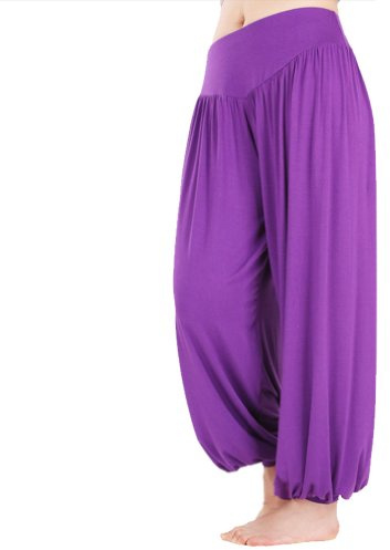 Hoerev Brand Super Soft Modal Spandex Harem Yoga Pilates Pants, Purple, XXX-Large
