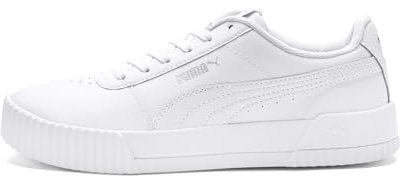 PUMA Womens Carina Leather Sneaker, White Silver, 10.5