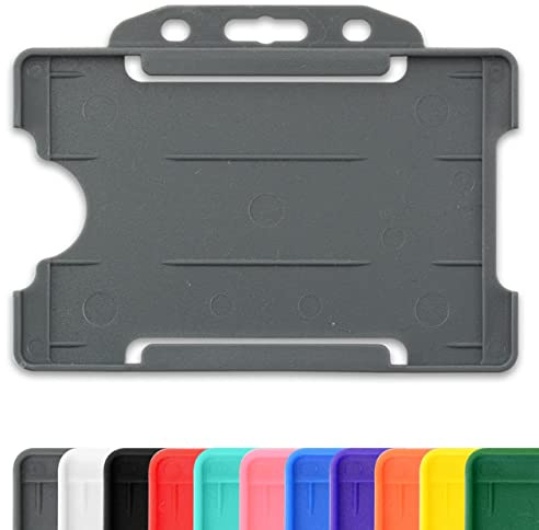 Grey Single-Sided Rigid Slide in Open Faced ID Card Badge Holders Horizontal/Landscape Identity Plastic Pass Protector - Holds a 86mm 54mm cr80 Credit Card Sized Pack of 100