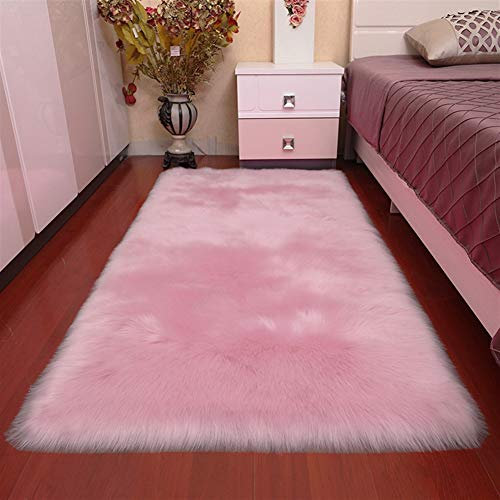 Insun Faux Lammfell Schaffell Teppich Flauschig Weiche Nachahmung Wolle Rechteck Teppich Langflor Matte für Wohnzimmer Schlafzimmer Kinderzimmer Auto Hell Rosa 80x180cm