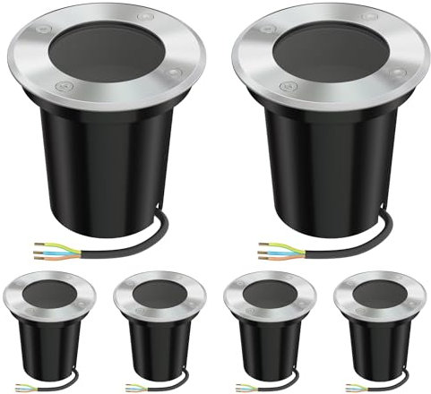 ledscom.de 6 uds. lámpara empotrada en el suelo BOLI para exteriores, IP67, acero inoxidable, redonda, 108mm Ø, 1x GU10 máx. 15W