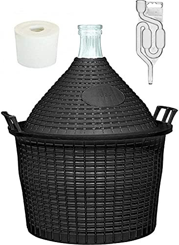 1 x Weinballon mit Korb + Gärröhrchen + Gummistopfen Gäreimer Glasballon Gärballon Glas (Weinballon 25L SET)