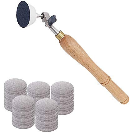 Ponceuse à bol pour le travail du bois, avec tampon de ponçage en polyuréthane de 5 cm et poignée en bois dur de 30 cm de long, 50 disques de papier abrasif grain 80/120/150/180/240