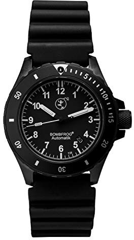 BOMBFROG Taucheruhren Herren Automatik BT25 Black Tritium mit Taucher-Armband im eleganten Militär Uhr-Look, gebürstetes Edelstahlgehäuse mit entspiegeltem Saphirglas, Taucheruhr Herren