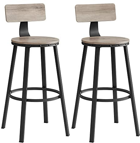VASAGLE Barhocker, 2er Set, Barstuhl, Küchenstuhl mit Metallgestell, Sitzhöhe 73 cm, einfache Montage, Industrie-Design, greige-schwarz LBC026B02