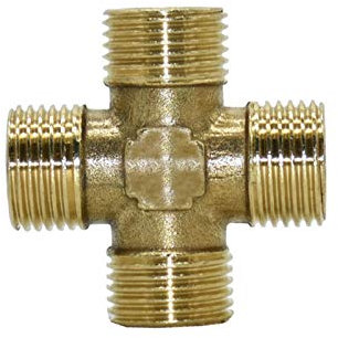 Adaptateur de tuyau ménager Filetage mâle 1/2 pouce Croix Joint en laiton 4 voies Collecteur fileté Joint tuyau 10Pcs (Color : Gold)