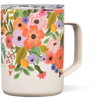 Corkcicle x Rifle Paper Co. Triple Insulated Coffee Mug with Lid & Handle - Keeps Beverages Hot for 3+ Hours - Gift for Mom - Great for Mother's Day or Christmas - 16 oz - Garden Party