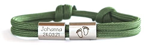 Segeltau Armband personalisiert mit Gravur, Taufe, Geburt, Geburtsdatum, Fußabdruck, Endlich Papa, Edelstahl