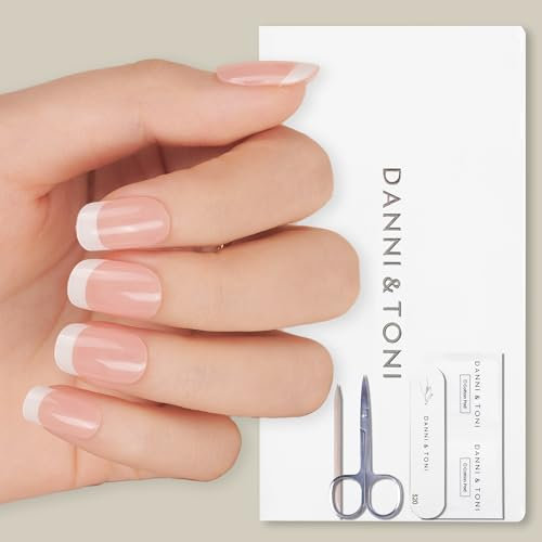 DANNI & TONI 28Pcs French Tips Semi Cured Gel Nail Strips, Pink Soft Self-Adhesive Stickers,UV/LED Lamp Required Salon-Quality Gel Nail Polish Wraps,French Manicure(Happy-Go-Lucky)