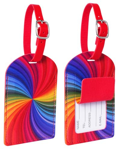 flintronic Travel Luggage Tags, 2PCS Baggage Labels, Suitcase ID Tags, Handbag Tag Labels, Luggage Suitcases Tags for Preventing Loss of Bags and Suitcases-Rainbow