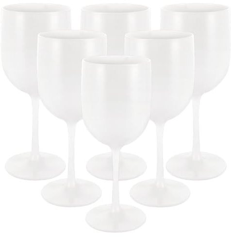 MUXHEL 6 copas de vino de plástico de 500 ml, color blanco, copas de vino, de plástico, reutilizables, para camping, color blanco