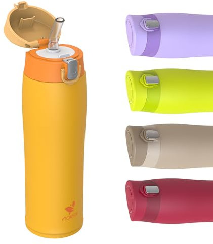 AORIN Borraccia Termica, 500ml Borraccia Acciaio Inox Senza Perdite, BottigliaTermica Senza BPA, Isolato Sottovuoto, per Bambini, Scuola, Viaggi, Sport, Campeggio