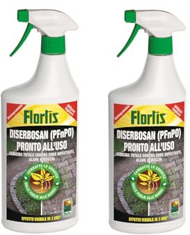 Flortis Diserbosan erbicida RTU. Pack 2pz erbicida totale contro erbe infestanti, muschi, alghe. Diserbante totale. Combatte erbacce da foglia a radici. Diserbante per erbacce a rapido effetto 1000ml
