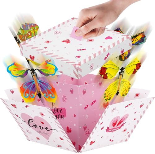 BOFUNX Caja de Regalos Caja de Sorpresa Creativo de Regalo con Mariposas Voladoras DIY Bricolaje Explosión Gift Box Birthday para Feliz Cumpleaños