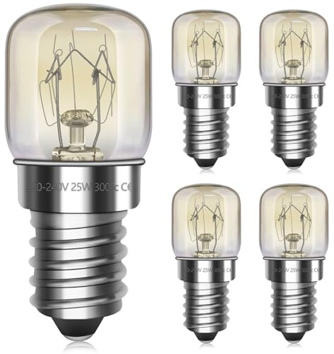 Blakapoo E14 Oven Bulbs Up to 300C, e14 Small Edison Screw Base, Dimmable, 180LM, Warm White 2700K, T22 E14 for Salt Lamp Bulb, Microwave, Wax Melt Burners, Fridge, 5 Pack