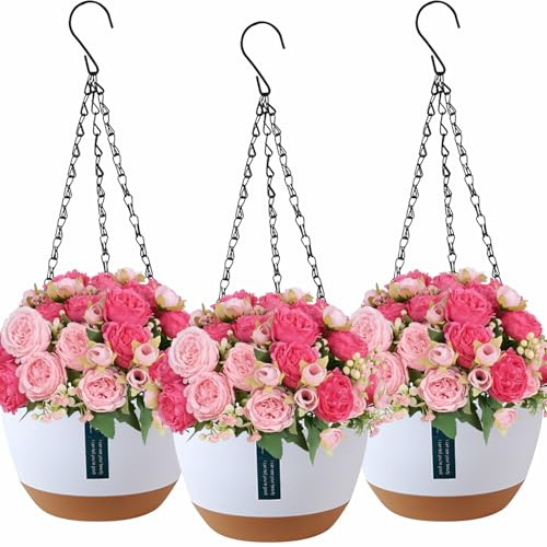 Lighterday Confezione da 3 Vaso Autoirrigante per Uso Esterno e Interno,Vasi da Parete per Piante con Fori di Drenaggio e Sottovasi,e Vasi da Appendere per Giardini e Balconi (Bianco)