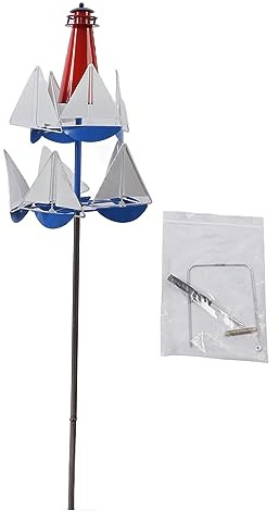 Gran Escultura de Viento de Metal para Decoración Al Aire Libre, Molinos de Viento de Velero, Colores Brillantes, Escultura de Faro, Metal Giratoria de Viento Náutico con
