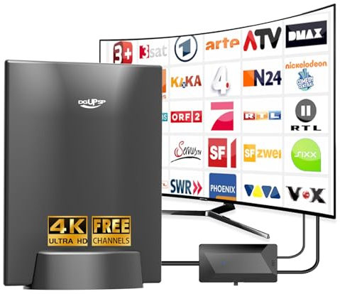 DVBT2 Antenne, zimmerantenne DVB-T & DVB-T2 Antennen mit Verstärker, Großer Reichweite und 360° Empfang, Zimmerantenne für Fernseher mit Starkem Magnetfuß, Geeignet für 4K 1080p & Alle TV-Geräte