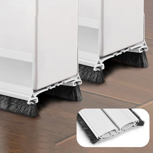 Chumix 2 Piezas 96 cm Blanco Burlete Puerta Entrada, Aislante Acustico Burlete bajo Puerta, Burletes para Puertas con Cepillo de Doble Cara, Diseño a Presión Tira de Sellado para Antipolvo