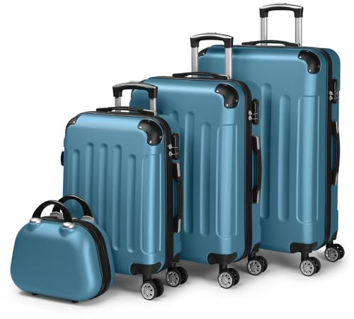 LALAHO Set de 4 Valises avec Vanity Case (Bleu Marine)
