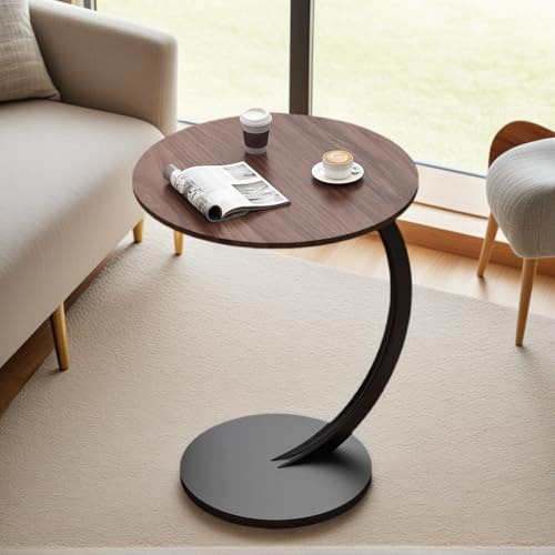 wintfarm C Shaped Side Table, 40 * 60 cm Round End Table, Coffee Tea Sofa Side Tables for Living Room, Bedroom, Office, Easy Assembly (Brown)