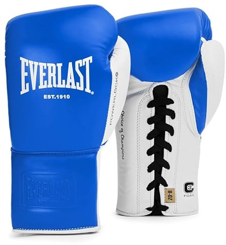 Everlast Powerlock OG Pro Fight 8oz Blue/White Lace-Up Gloves for Bags & Competition, Advanced Foam, Ergonomic Grip - Authentic Everlast