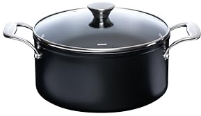 Kelomat, 1803-333, pentola per carne, 24 cm, con coperchio in vetro, nero, rivestimento antiaderente in ceramica, fondo a induzione, lavabile in lavastoviglie, capacità 5 l, manici in acciaio inox (24