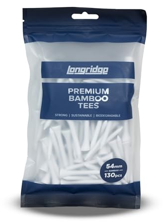 Longridge White Bamboo Golf Tees – High Strength Biodegradable Golf Tees – Sustainable & Durable Eco-Friendly Wood Alternative - Available in 54mm, 69mm & 83mm