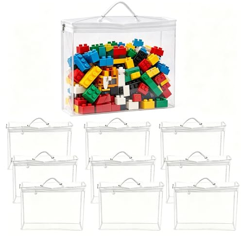 10 PCS Toy Storage Bags with Zipper & Handle, Clear PVC Waterproof Toy Organiser Bags, Reusable Storage Pouches for Building Blocks, Puzzles, Clay, Small Models, Board Games and Books, White