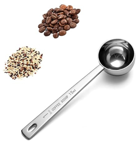 Shirene Cucchiaio da caffè in acciaio inox, cucchiaio dosatore da 15 ml, per caffè macinato, misurini da caffè, cucchiai da tavola per tè, zucchero, proteine in polvere