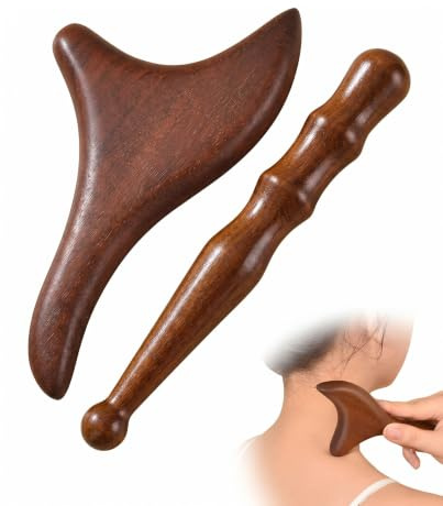 FIMWOLZ 2 PCS Gua Sha Massage Bois, Massager Point de Déclenchement Triangulaire, Bâton de Massage en Bois Naturel, Pression Point de Déclenchement pour Dos, Cou, Épaules