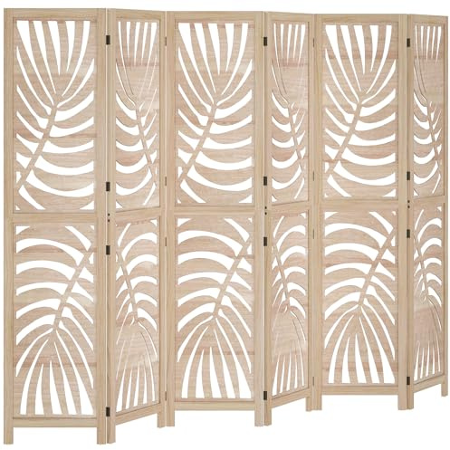 HOMCOM Separador 6 Paneles Plegable Desmontable Acabado Madera Natural