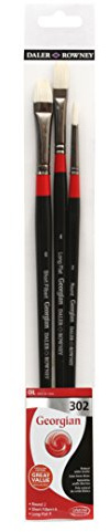 Daler-Rowney Georgian Oil Brush Wallet Set 3 Assorted Brushes | Long Handled Brush Wallet Set, Natural Hog Bristle, Assorted Brushes, For Professional Artists & Students