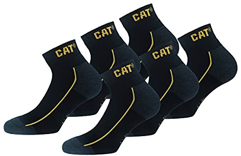 Caterpillar 6 Paires Robust Work Sneaker, chaussettes de travail en coton doux, pointe et talon renforcés, CORDURA Fibre Technology (Noir, 39-42)