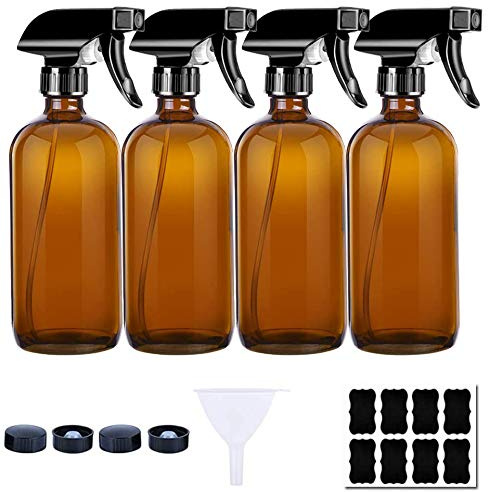 PANENDIANO Botellas de Spray Pulverizador de 4PCS 250ml Regadera de Botella de Aerosol de Vidrio marrón con Cabezal de rociado Ajustable Reutilizable para Plantas Flores jardín peluquería