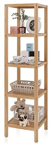 SMIBUY Badezimmer-Aufbewahrungsregal, 5 Ebenen, Bambusregal, Organizer, multifunktionales Regal für Wohnzimmer, Schlafzimmer, Küche (natürlich)