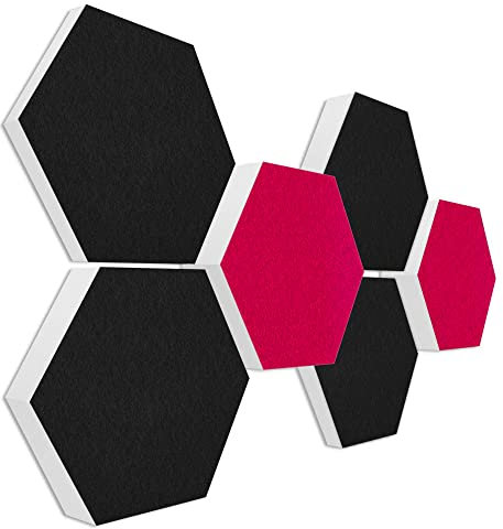 platino24 3D-Set Schallabsorber Colore aus Basotect G+ mit Akustikfilz, 6 Waben in Fuchsia + Schwarz je Ø30cm, Akustikverbesserung